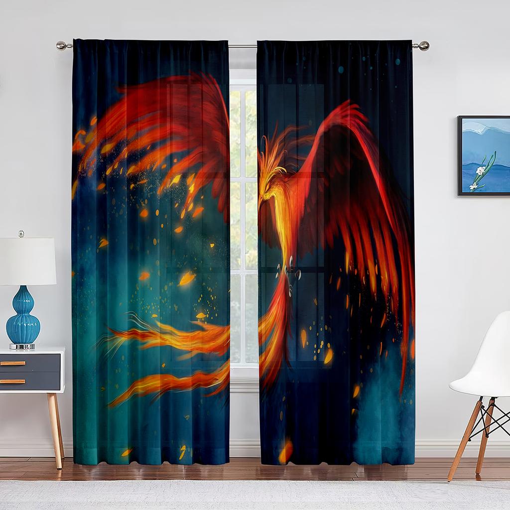 Феникс Пламя Птица Летающие Психоделические Животные Тюлевые Шторы для Декора Гостиной Прозрачная Вуаль Шторы для Спальни Оконные Жалюзи