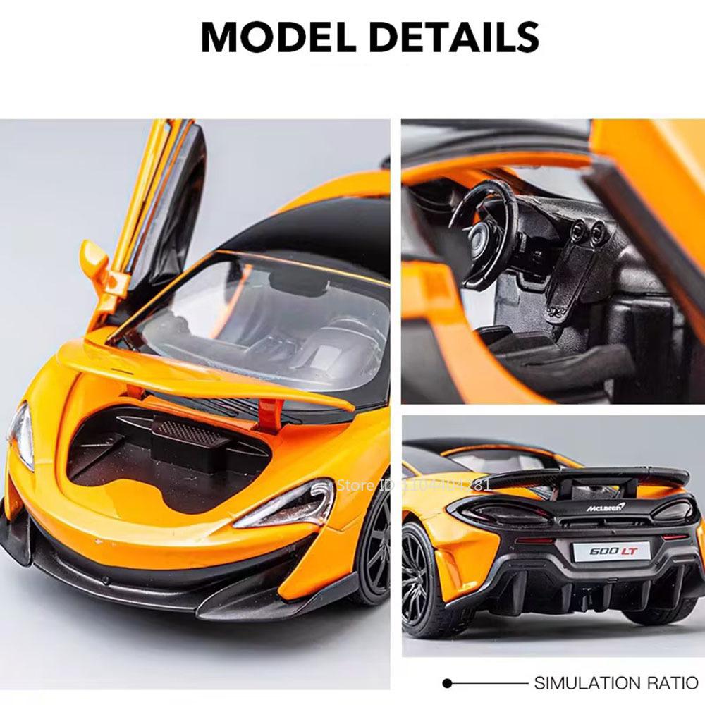 1:32 600LT 765LT Модель Литая из Сплава Машинки Игрушки Украшение Открывающиеся Двери Звук Свет Оттянуть Назад Миниатюрный Транспорт для Детей Идеальный Подарок