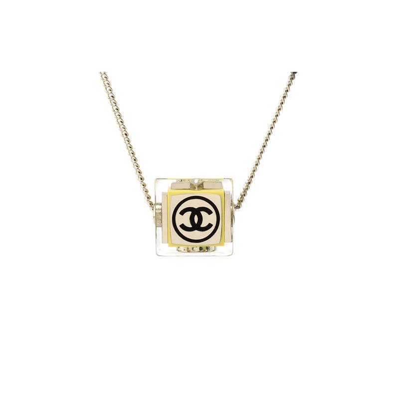 Chanel Металлическое Ожерелье с Подвеской Классическое Двойное C из Страз Золотое Женское
