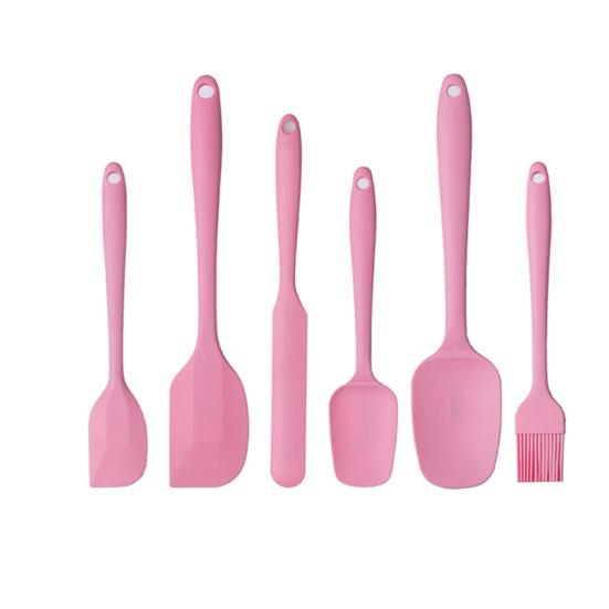 6Pcs/Set Baking Food Scraper Six-piece Set Non-stick Food Grade Silicone Spatula Tool for Baking BBQ Cooking Mixing Scraping Multifunctional