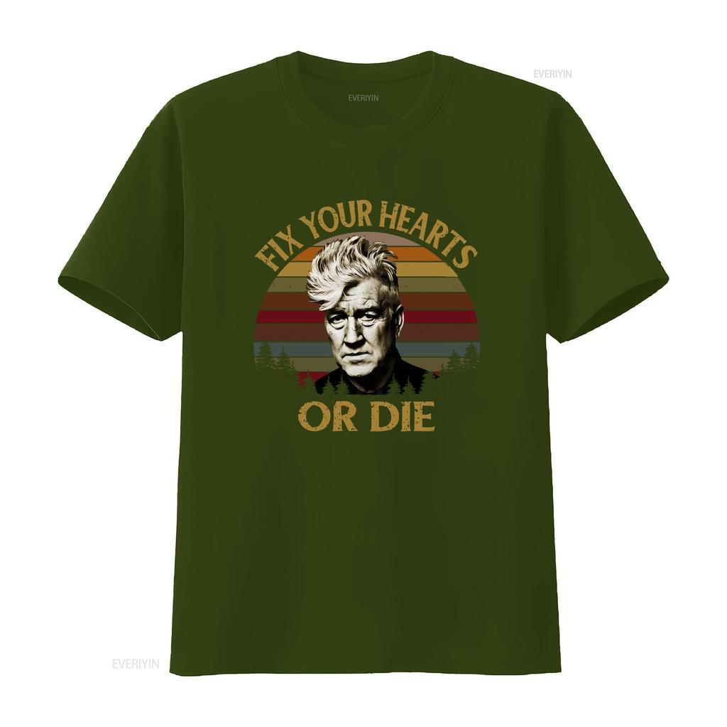 Retro David Lynch Fix Your Hearts Or Die Vintage T Shirt for Twin Peaks Fans vintage Washed homme Breathable