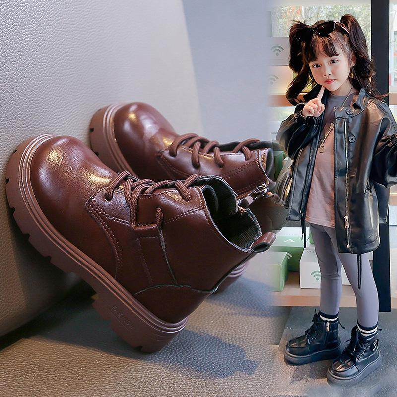 Красивые кожаные ботинки для девочек Модная и удобная кожаная обувь Модные и универсальные короткие ботинки Плюшевые хлопковые ботинки