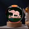Elephant 3D Laser Carved Crystal Ball with LED Color Lamp Baes Living Room Bedroom Decoration Glass Ball Room Atmosphere Light