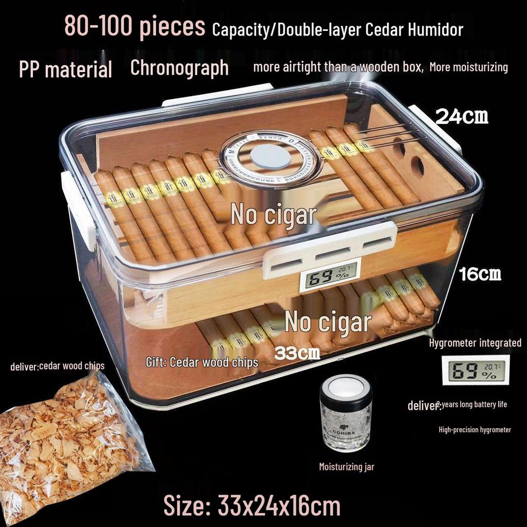 Professional Cedar Wood Cigar Humidor for 80 Imported Cigars - Sealed Aging Box Set Gift