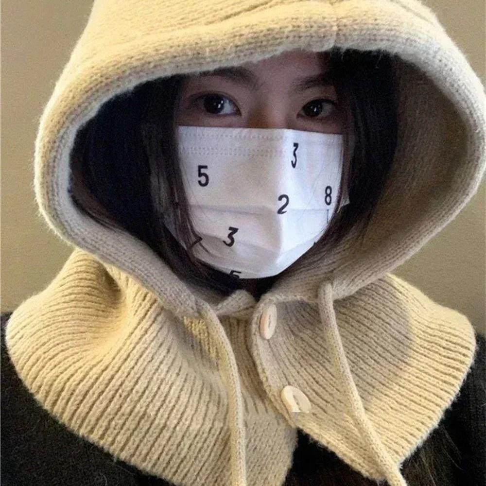 Вязаная шапка-бини на шнурке, теплая манишка-воротник, капюшон, удобный шарф, балаклава, шапки, студент