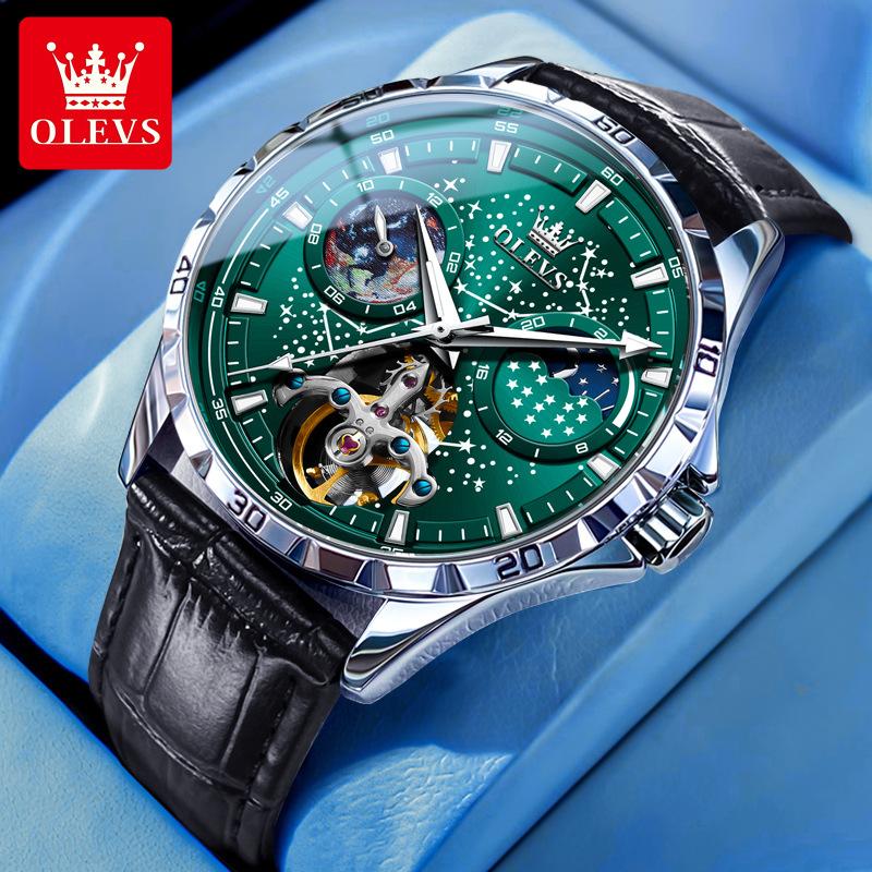 OLEVS Brand Watches Fashion Star Mechanical Watch Men Business Hollow Waterproof Men's Watch Men