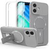 Защитный чехол - BOOLING - для iPhone 17 - с подставкой и магнитным кольцом Серый - 2 закаленных стекла