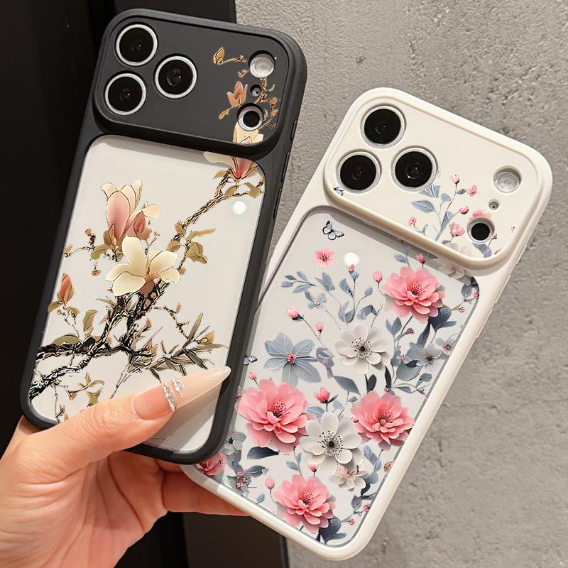 INS Чехол с цветочным узором для iPhone 17 Pro Max Для iPhone 16 15 14 13 Pro Max Роскошный Гибридный TPU+PC Прозрачная задняя панель Жесткий чехол