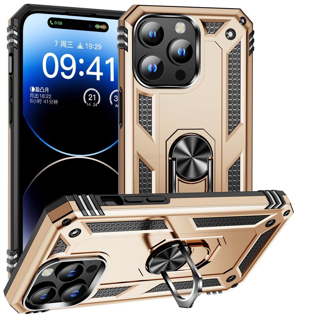 Shockproof Armor Bumper Case For iPhone 15 14 Plus 13 12 11 Pro XR XS Max X 7 8 6 SE Finger Holder Magnetic Metal Ring Cover