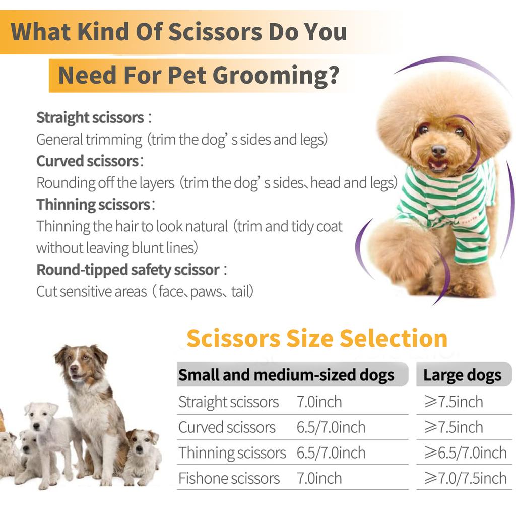 SANGELAR 8 Inch Pet Grooming Scissors Trimming Scissors Dog Grooming Curved Cutting Shear Big Pet Shop Tools Left Right Hand Using Pet Scissors