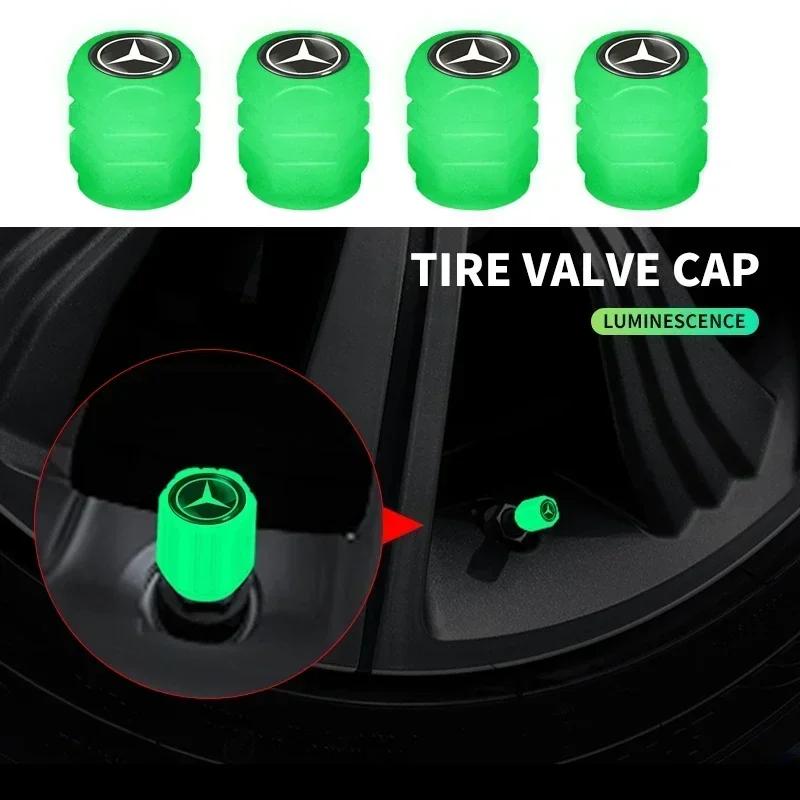 CSB1 4pcs Car Tyre Valve Stem Luminous Caps Fluorescent Decor For Mercedes Benz B/C/E/S Class A Class C200L GLC GLE CLA Accessories