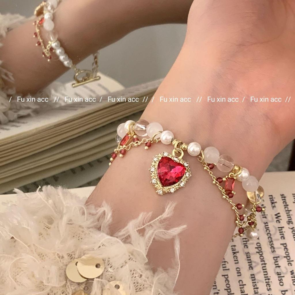 Жемчужное ожерелье в стиле французской барочной Лолиты: Элегантная цепочка на ключицу Ханьфу с кольцом Love