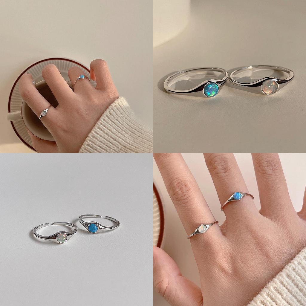 Stunning Vintage Opal Stone Open Ring Colorful Raw Gemstone Adjustable Couple Gift