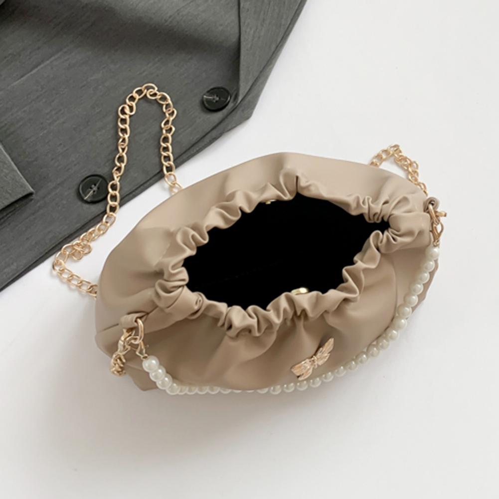 Женская сумка-бабочка из искусственной кожи, плиссированная сумка-тоут с жемчугом и цепочкой, элегантная сумка, большая вместительная однотонная сумка для вечеринки и отдыха