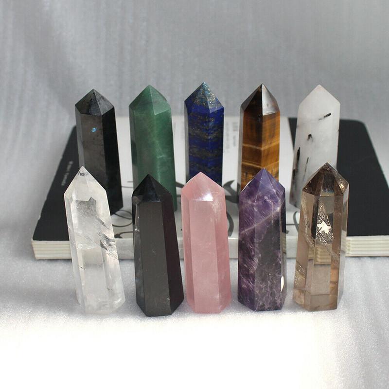 6070mm Natural Quartz Crystal Point Healing Obelisk Hexagonal Wand Decor Reiki