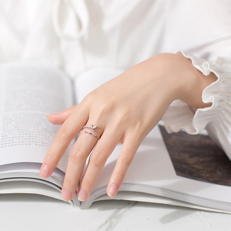 925 Sterling Silver Butterfly Bamboo Slub Zircon Opening Rings Trendy Ring Jewelry for Women Accessories S-R525