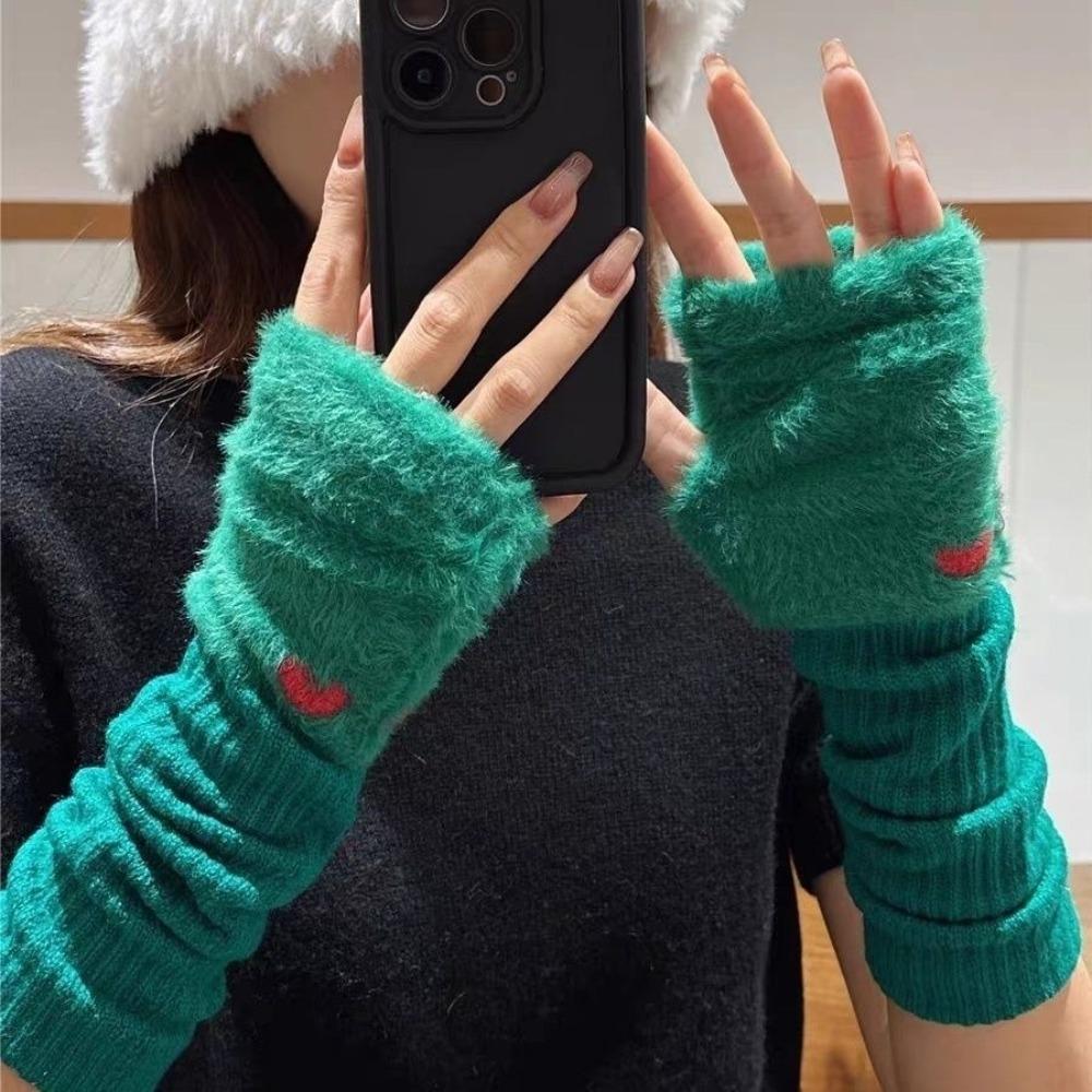 Korean Style Mink Fleece Half Finger Gloves Solid Color Y2k Winter Mittens Women