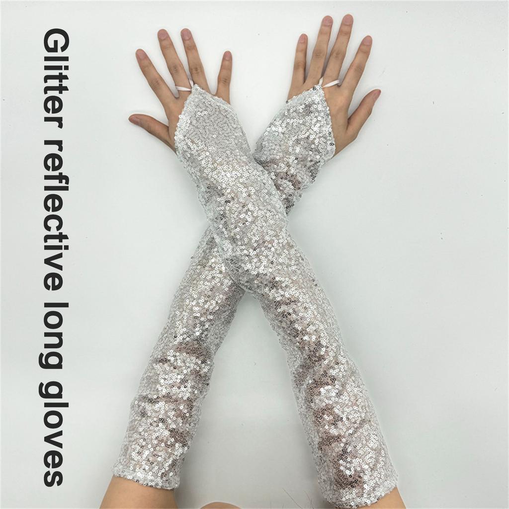1pair Reflective Sequins Gloves Glitter Long Gloves Comfortable Breathable Glove for Costume Parties
