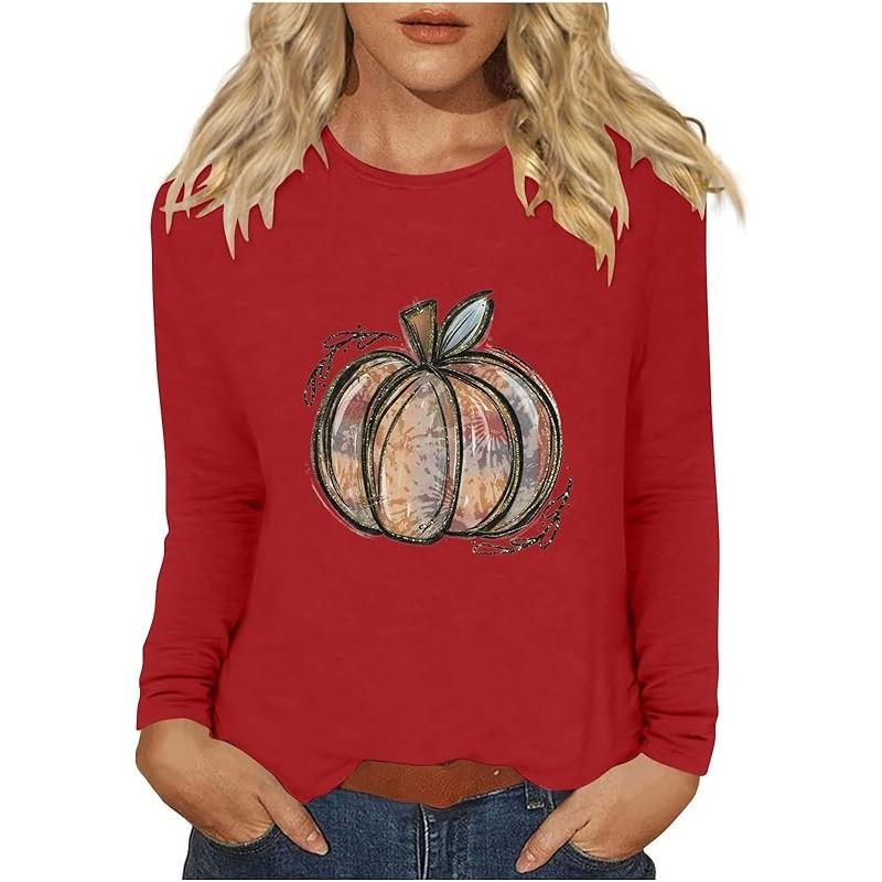 С Днем благодарения, стильный топ с длинными рукавами и рисунком тыквы 2024 года, женская осенняя рубашка с круглым вырезом, подарок