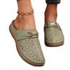 Fashionable Womens Thicksoled Halfslipper Wedge Heel Breathable Hollowedout Largehead Retro Shoes