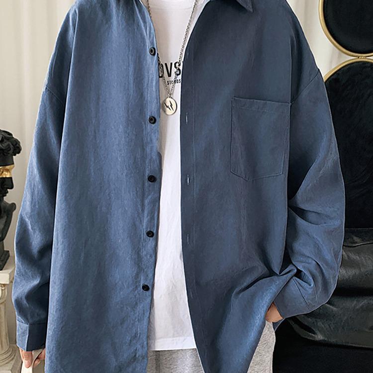 Japanese-Style Loose Fit White Long Sleeve Men's Shirt - Trendy, Large Size, All-Match Student Top for Spring and Autumn