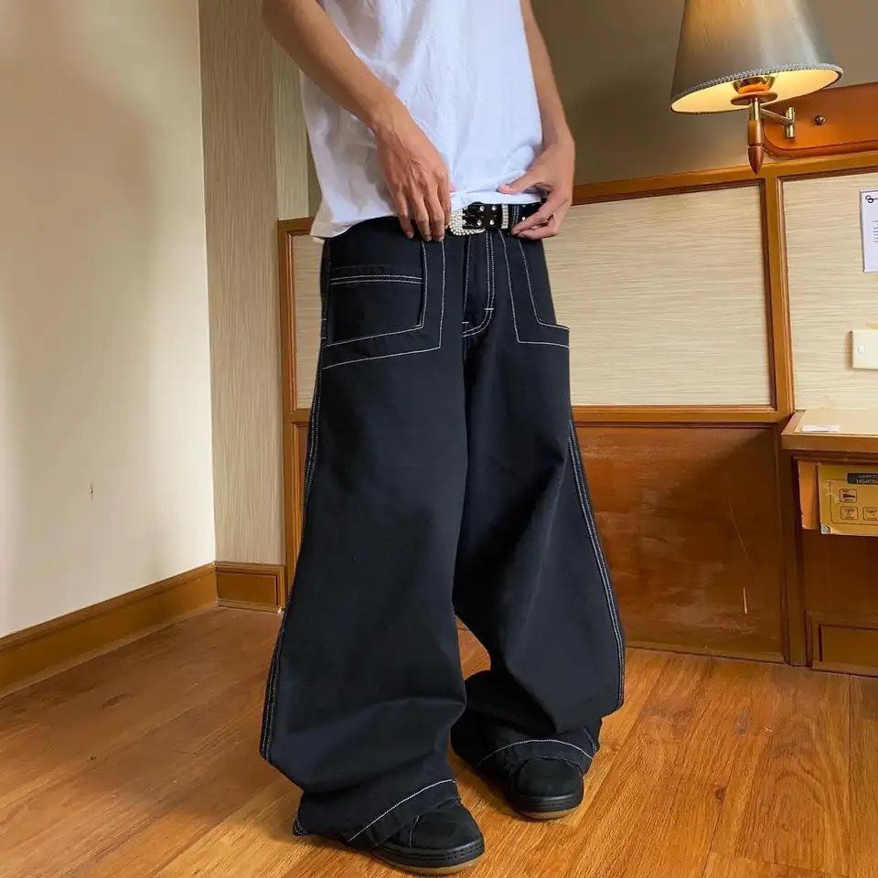 Европейские уличные джинсы JNCO с вышивкой, хип-хоп, свободные, широкие штанины