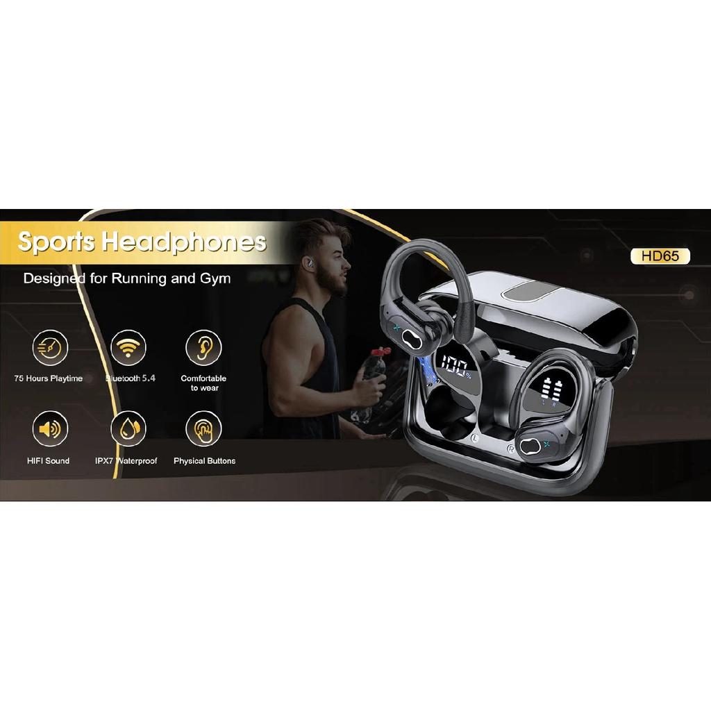 TWS Sports Earbuds Bluetooth 5.4 HIFI Bass Wireless Headphones LED Touch Hands-free Earphone Noise Cancelling Waterproof Headset
