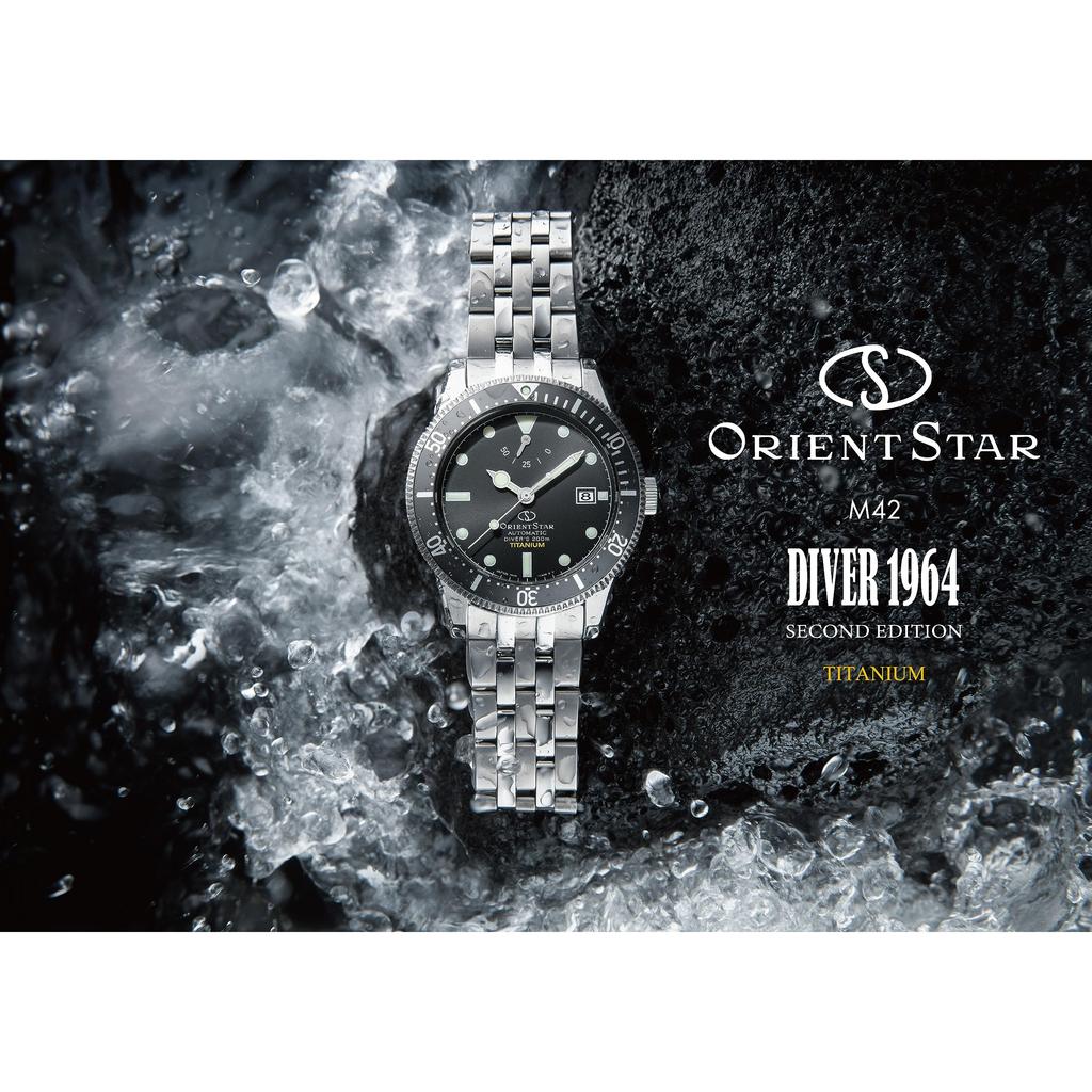 [ORIENT STAR] Автоматические мужские часы M42 Diver 1964, сделано в Японии, водонепроницаемость 200 м, титан, черный цвет, 2 года гарантии производителя