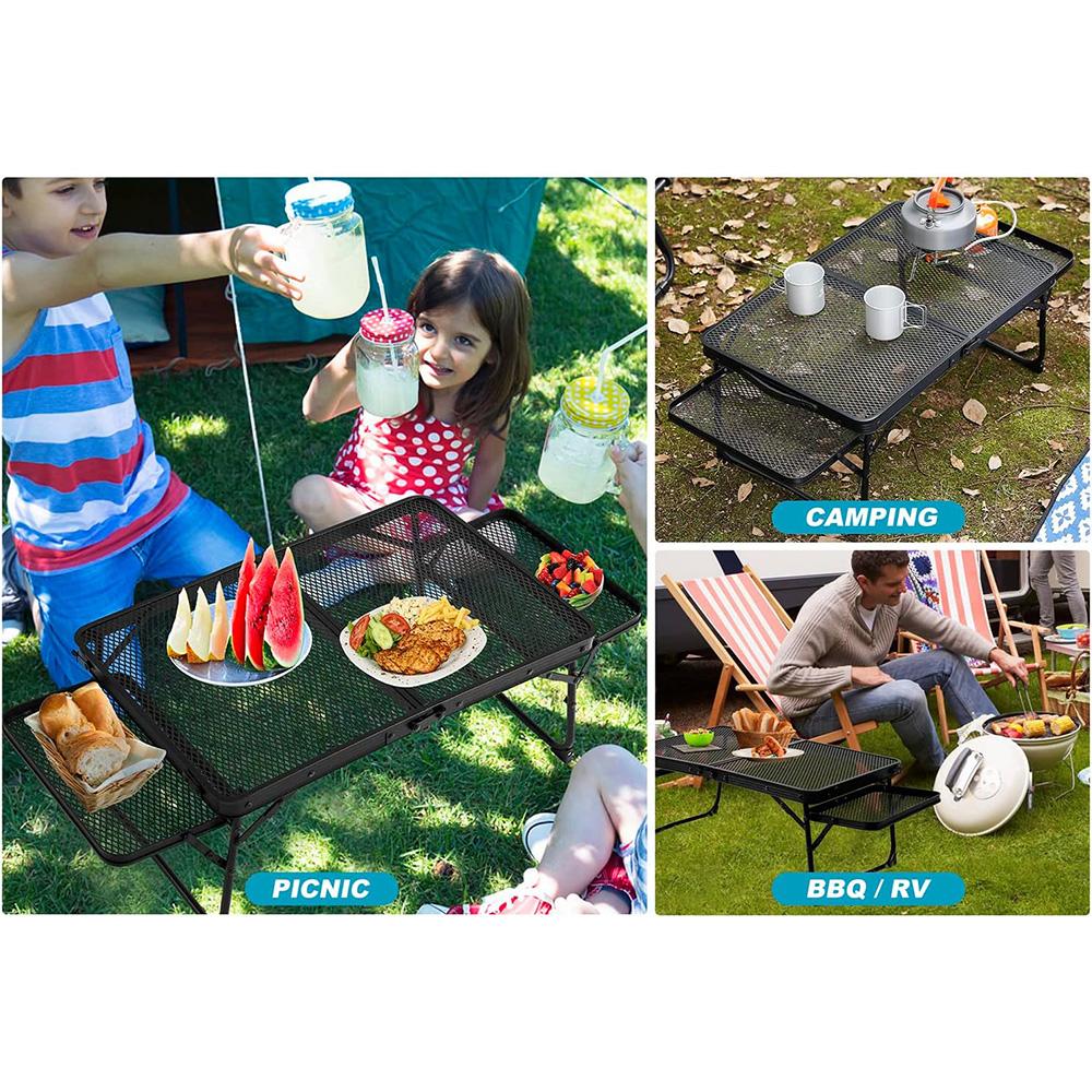 Маленький низкий походный стол с боковыми панелями, складной короткий стол для пикника/стол для отдыха на открытом воздухе с 2 боковыми панелями, прочный металлический низкий стол для сидения