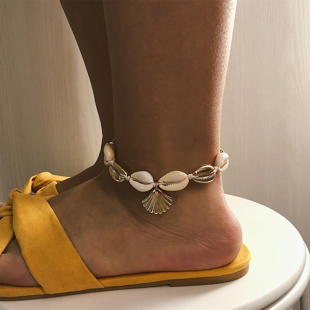 Women Simple Alloy Handmade Foot Chain National Style Adjustable Shell Design Anklet