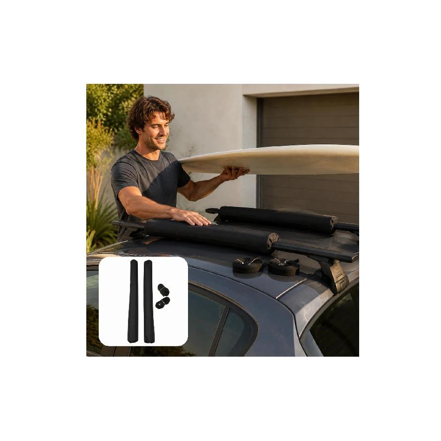 2 Pieces Car Roof Rack Pads Black Soft Roof Rack Pads Transport Gear Sewn End Closure Non-Slip