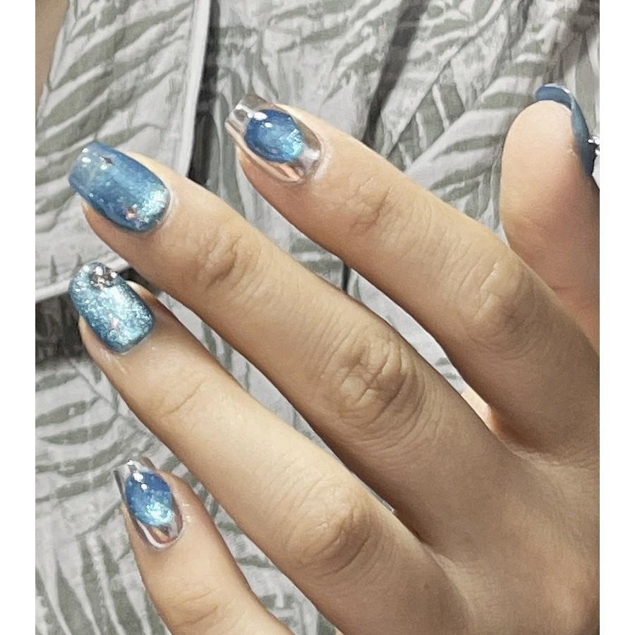 Искусственные ногти ручной работы, синее волшебное звездное небо, кошачий глаз, фототерапевтические ногти, накладные ногти, многоразовые и съемные ногти