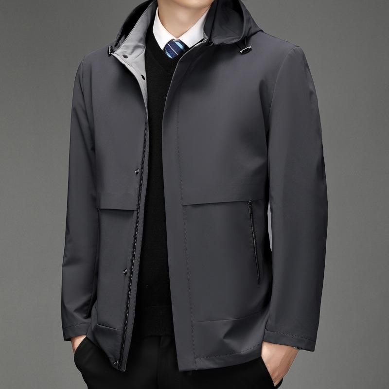 Мужская куртка из тутового шелка, весенне-осенний новый стиль, со съемным капюшоном, деловая, повседневная, свободная, немнущаяся, тонкий топ