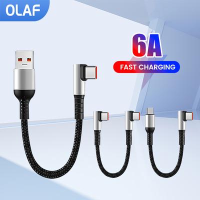 Короткий кабель для быстрой зарядки Olaf USB Type C - Type C 6A 90 Elbow 25CM 50CM для Power Bank USB C Cable для iPhone 15 Huawei Xiaomi