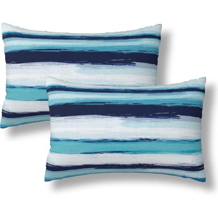 Wave Throw Pillow Covers 18x18 Set of 2 Abstract Stripes Decorative Pillow Cover Watercolor Sea Ocean Waves Outdoors Pillowcase Cushion Case Home