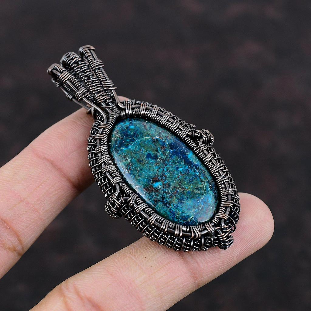 Африканский кулон из хризоколлы, медная проволока, кулон, медные украшения ручной работы, изысканный кулон, подарок на годовщину, ювелирные изделия из хризоколлы