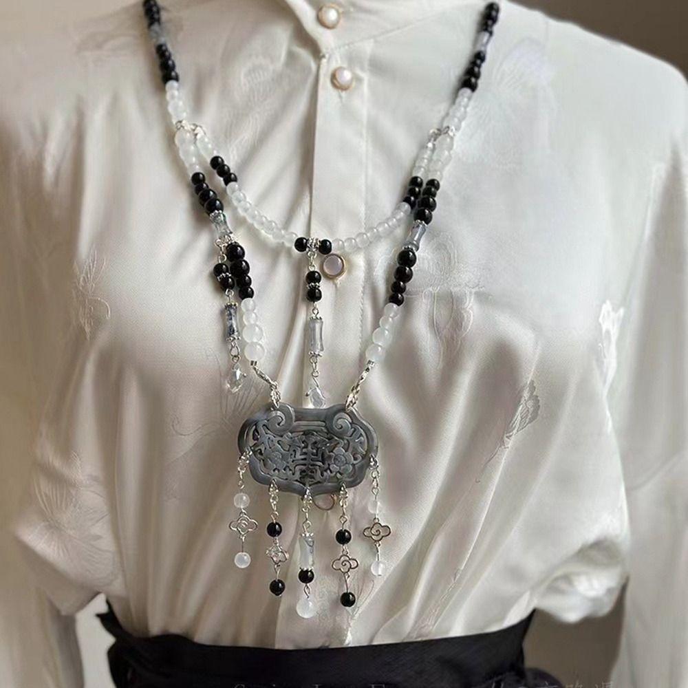 Pearl Horse Face Skirt Necklace Tang Ming Song Dynasty Chinese Necklace Long Tassel Necklace  Girls