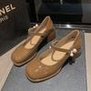 Mary Jane 2025 Summer New Women's Shallow Mouth Pearl Belt Thick Heel Small Leather Shoes Platform High Heels Single Shoes