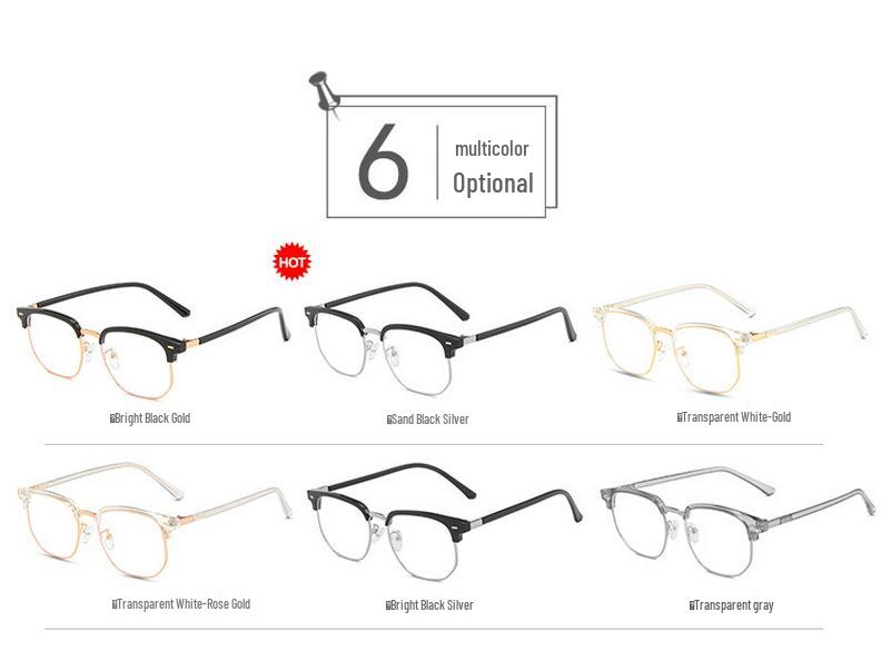 Retro Black Semi-Rimless TR90 Geek Style Eyeglass Frame - Myopia Fashion Glasses