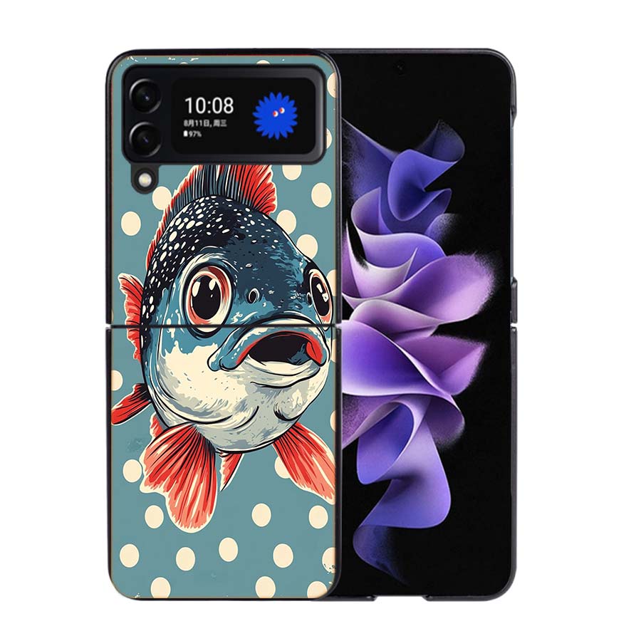 Pop Art Drawing Ideas Fish Phone Case For Samsung Z Flip 7 6 5G Galaxy Z Flip4 Z Flip5 Z Flip3 Coque Black Hard PC Shell Protect
