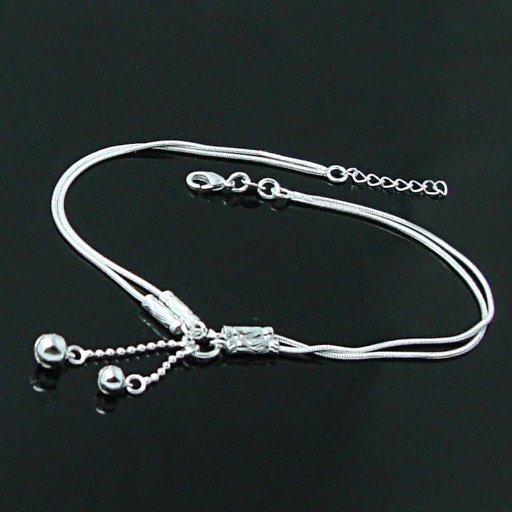 Fashion Cute Girl Bell Anklets Women Solid 925 Sterling Silver Snake Chain anklets.Contracted Double Chain 27cm Anklets. Jewelry