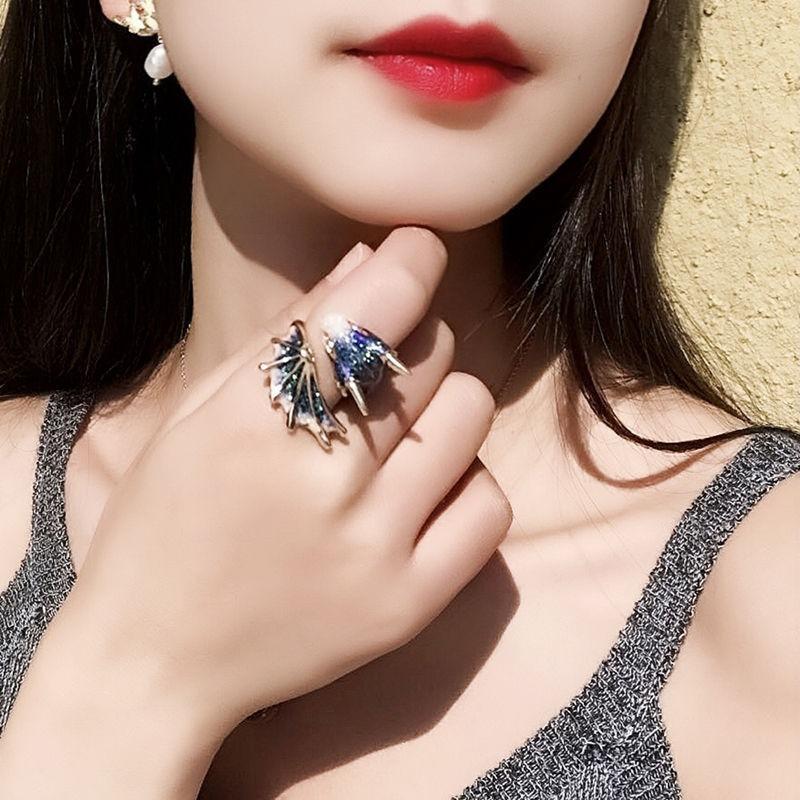 Adjustable size starry sky blue dragon open ring female personality niche index finger ring hipster man