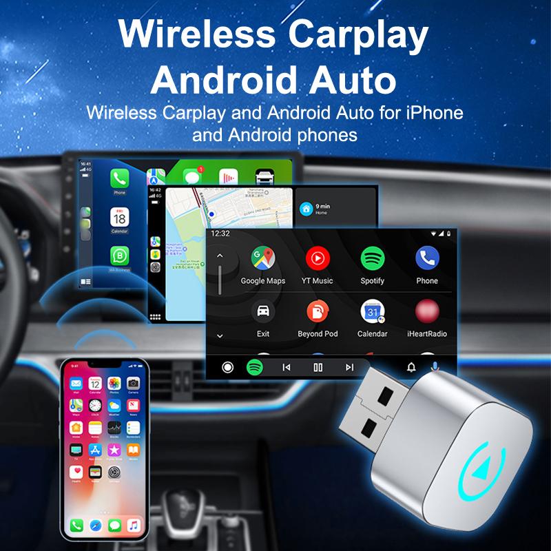 Беспроводной адаптер CarPlay с сигнальной лампой для iPhone Android Auto 2 в 1 проводной к беспроводному AI Box USB-подключение для грузовика