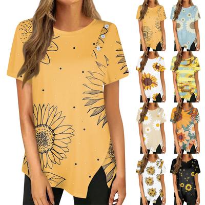 Футболка с пышным подолом на пуговицах, повседневный топ с круглым вырезом с короткими рукавами, женская одежда