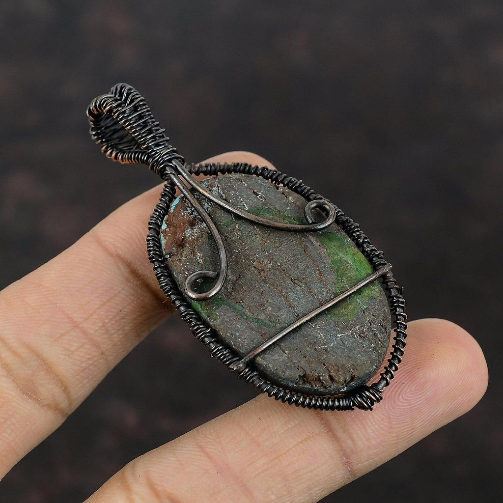 Кулон Древо Жизни с тибетской бирюзой, обмотанный медной проволокой, кулон ручной работы, медные украшения в подарок, кулон с драгоценным камнем для женщин