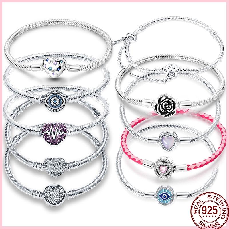 925 Silver 17-20CM Heart Pave Zirconia Original Bracelets Infinity Bracelet Fit DIY Charms Bead Birthday Jewelry Gifts Hot Sale