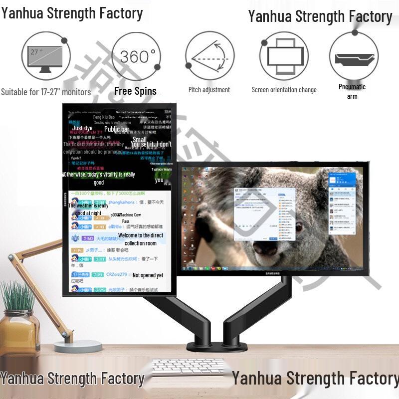 No-Drill Dual Screen Desktop Monitor Stand with Pneumatic Retractable Arm
