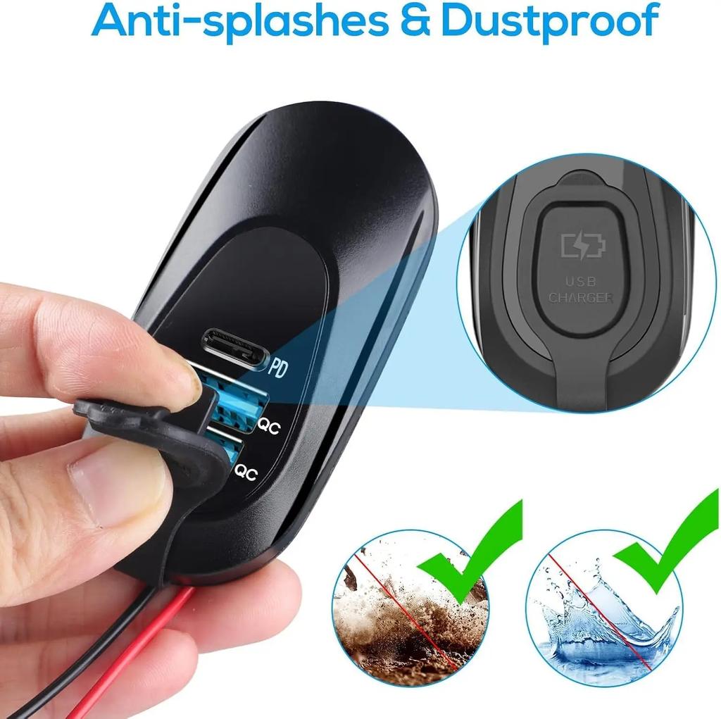 Автомобильное зарядное устройство с 3 портами USB Type-C PD3.0 Dual QC3.0 Панель Настенное крепление Адаптер быстрой зарядки для RV, Морского транспорта, Автобуса 12В-24В