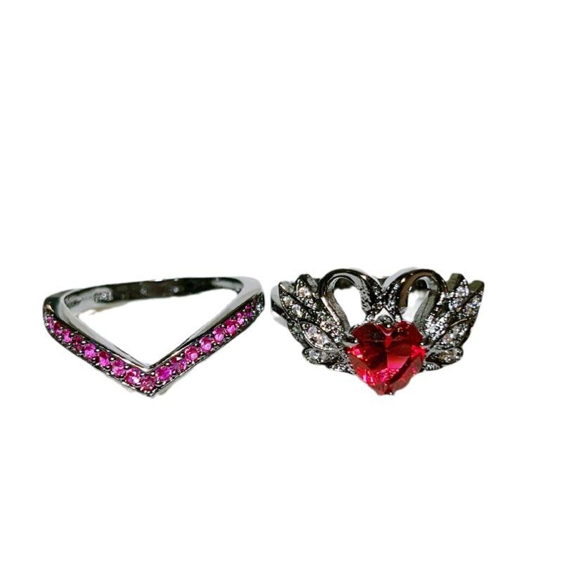 Новое помолвочное кольцо Black Swan Ruby женское кольцо модный комплект из двух предметов