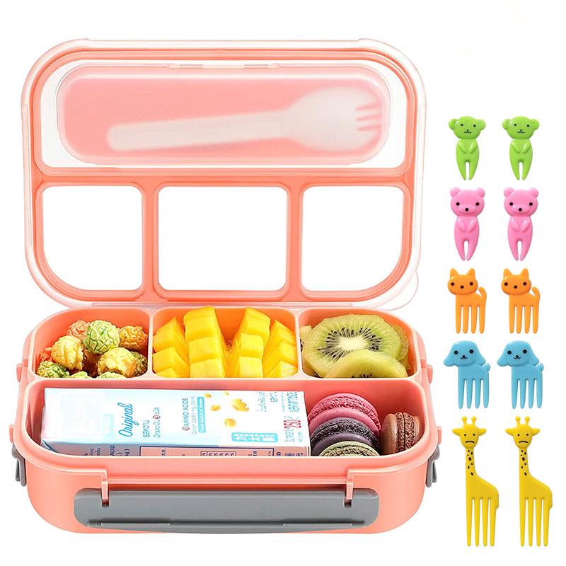 16-Piece Plastic Bento Lunch Box Set for Students with Microwave-Safe Compartments and Fruit Picks